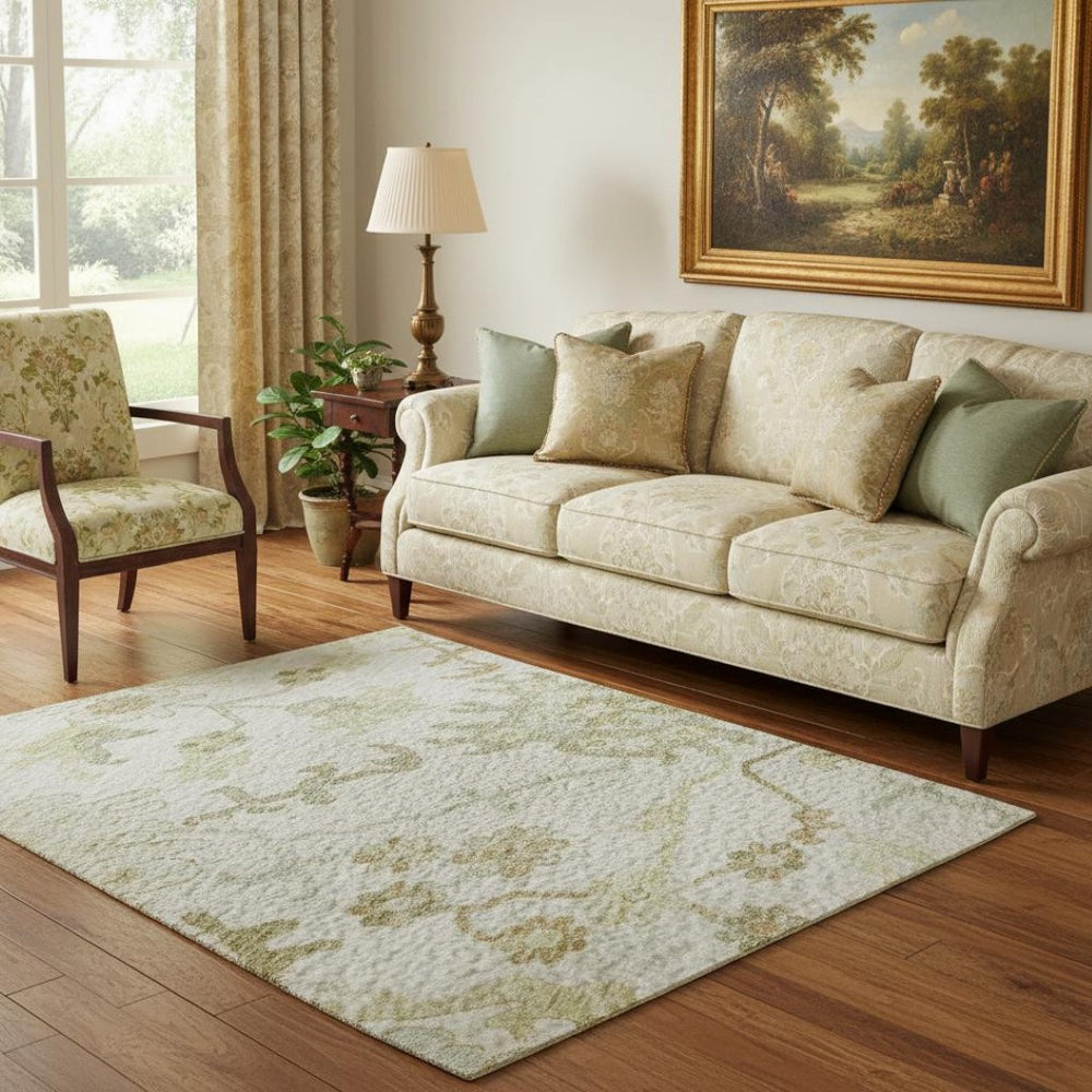 HomeRoots 5' X 8' Washable Floral Medallion Area Rug in Ivory, Beige & Copper – Durable, UV Protected Elegance 686863