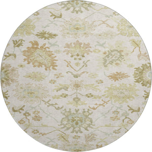 HomeRoots 8' Ivory Beige and Copper Floral Medallion Washable Round Rug - UV Protected, Easy Care & Durable 686864