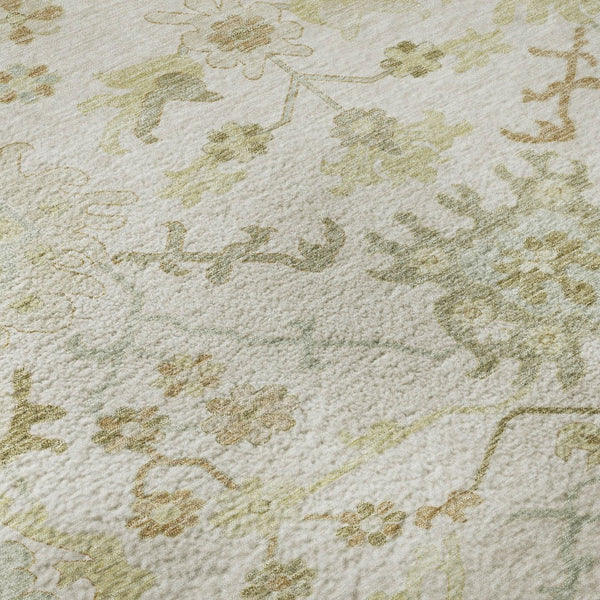 HomeRoots 8' Ivory Beige and Copper Floral Medallion Washable Round Rug - UV Protected, Easy Care & Durable 686864