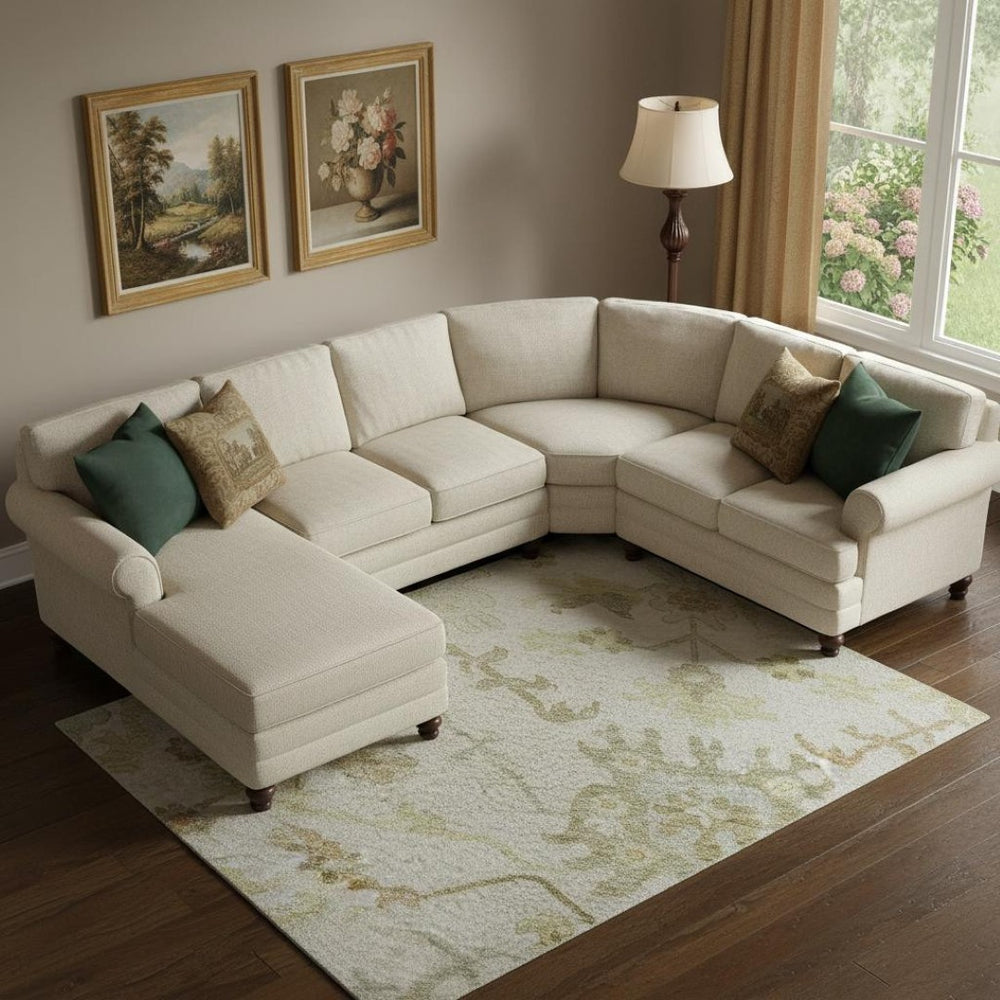 HomeRoots 9' X 12' Ivory Beige & Copper Floral Medallion Washable Area Rug with UV Protection for Homes 686866