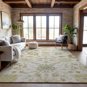 HomeRoots 9' X 12' Ivory Beige & Copper Floral Medallion Washable Area Rug with UV Protection for Homes 686866