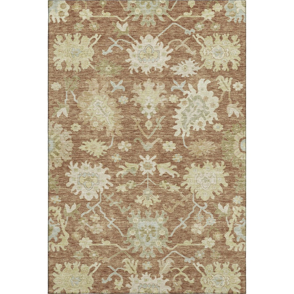 HomeRoots 5' X 8' Elegant Rust Ivory Beige Floral Medallion Area Rug - Washable, UV Protected, Stain Resistant 686869