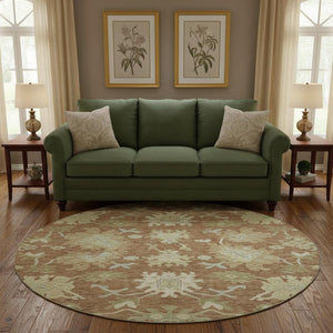 HomeRoots 8' Washable Round Area Rug with Floral Medallion Design, UV Protection & Easy Clean for Families 686870