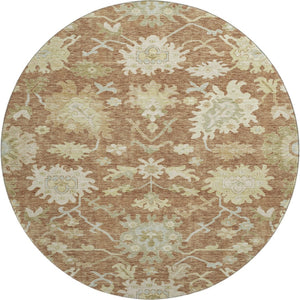 HomeRoots 8' Washable Round Area Rug with Floral Medallion Design, UV Protection & Easy Clean for Families 686870