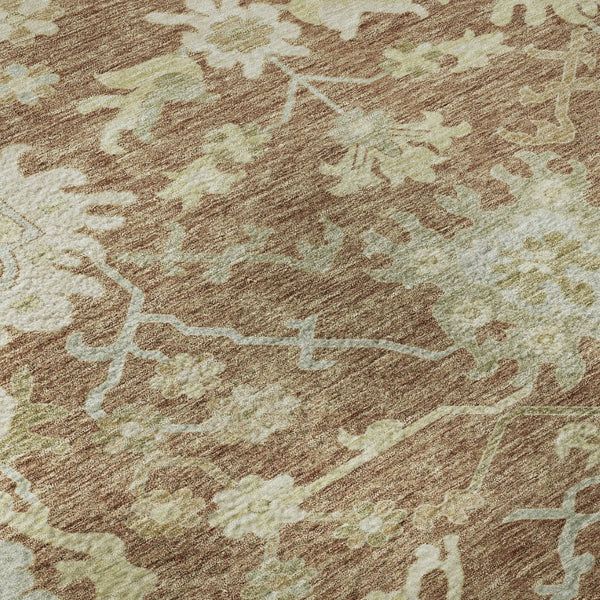 HomeRoots 8' Washable Round Area Rug with Floral Medallion Design, UV Protection & Easy Clean for Families 686870