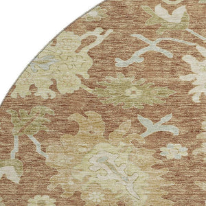 HomeRoots 8' Washable Round Area Rug with Floral Medallion Design, UV Protection & Easy Clean for Families 686870