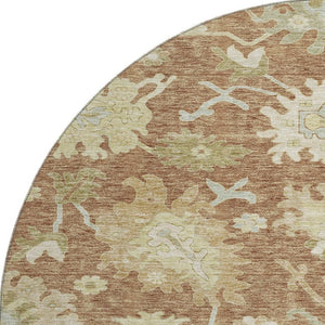 HomeRoots 8' Washable Round Area Rug with Floral Medallion Design, UV Protection & Easy Clean for Families 686870