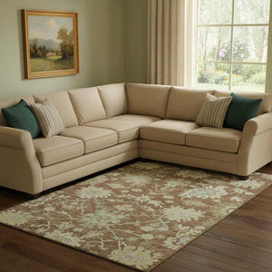 HomeRoots 8' X 10' Washable Floral Medallion Area Rug in Rust, Ivory & Beige - UV Protected & Stain-Resistant! 686871