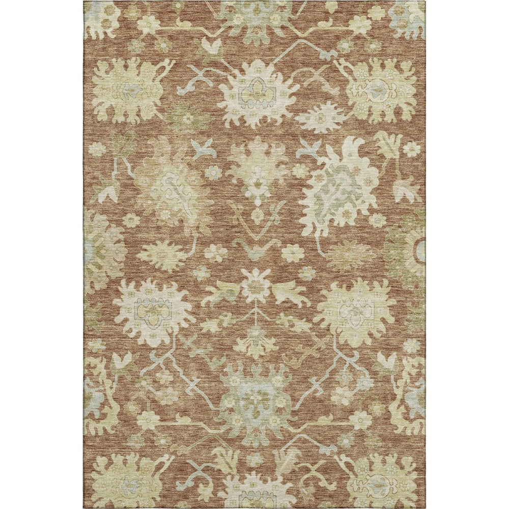 HomeRoots 8' X 10' Washable Floral Medallion Area Rug in Rust, Ivory & Beige - UV Protected & Stain-Resistant! 686871