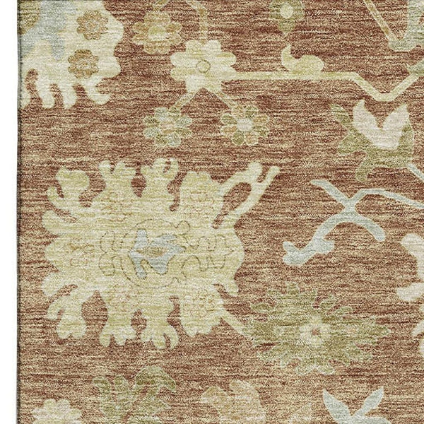 HomeRoots 8' X 10' Washable Floral Medallion Area Rug in Rust, Ivory & Beige - UV Protected & Stain-Resistant! 686871