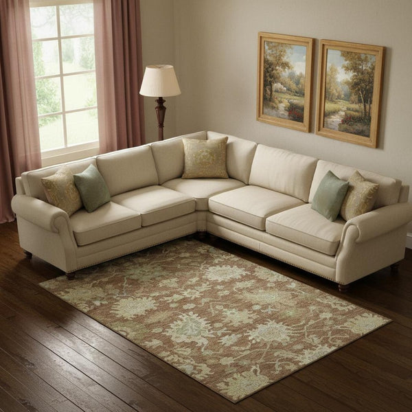 HomeRoots 9' X 12' Floral Medallion Area Rug in Rust & Beige – Stain-Resistant, UV Protected for Families 686872