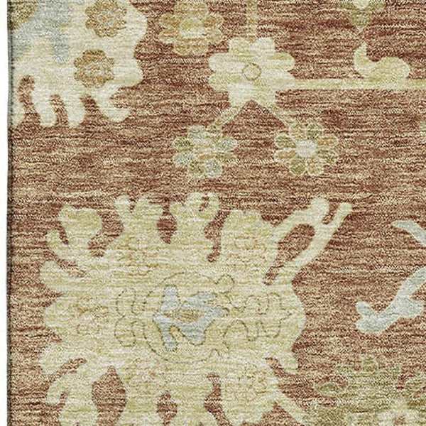 HomeRoots 9' X 12' Floral Medallion Area Rug in Rust & Beige – Stain-Resistant, UV Protected for Families 686872