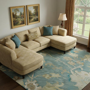 HomeRoots 10' Teal Beige Copper Floral Medallion Washable Area Rug - Stain-Resistant, UV Protected, Durable Design 686879
