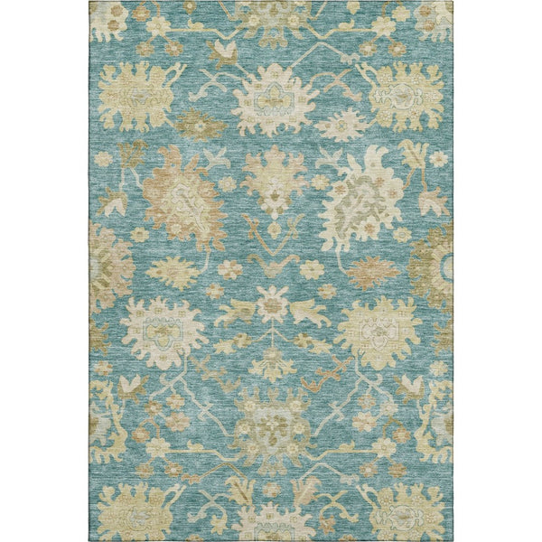 HomeRoots 10' Teal Beige Copper Floral Medallion Washable Area Rug - Stain-Resistant, UV Protected, Durable Design 686879