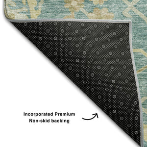 HomeRoots 10' Teal Beige Copper Floral Medallion Washable Area Rug - Stain-Resistant, UV Protected, Durable Design 686879