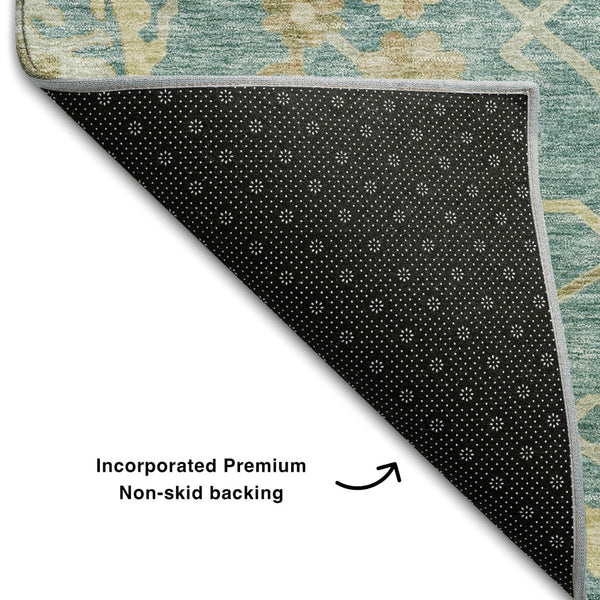 HomeRoots 10' Teal Beige Copper Floral Medallion Washable Area Rug - Stain-Resistant, UV Protected, Durable Design 686879