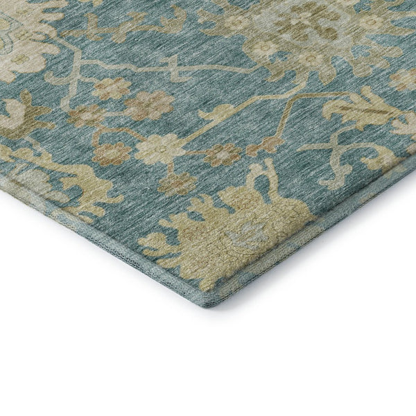 HomeRoots 10' Teal Beige Copper Floral Medallion Washable Area Rug - Stain-Resistant, UV Protected, Durable Design 686879