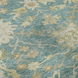 HomeRoots 10' Teal Beige Copper Floral Medallion Washable Area Rug - Stain-Resistant, UV Protected, Durable Design 686879