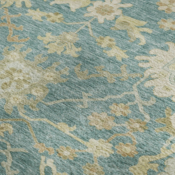 HomeRoots 10' Teal Beige Copper Floral Medallion Washable Area Rug - Stain-Resistant, UV Protected, Durable Design 686879