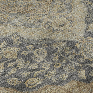 HomeRoots 8' Elegant Charcoal Copper Floral Medallion Washable Round Rug with UV Protection & Stain Resistance 686882