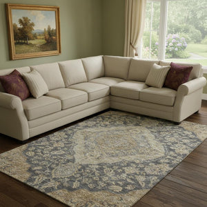 HomeRoots 8' X 10' Elegant Floral Medallion Area Rug - Washable, UV-Protected, Stain-Resistant & Durable Design 686883