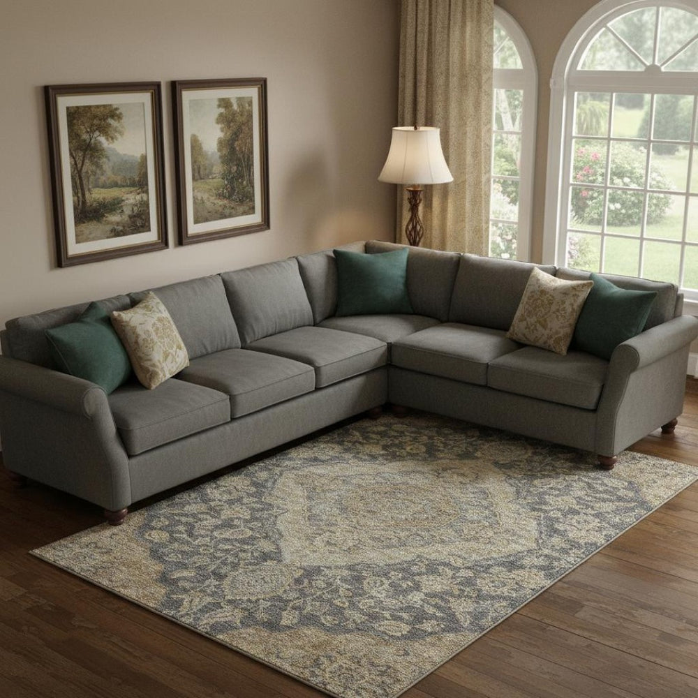 HomeRoots 9' X 12' Charcoal Copper Floral Medallion Area Rug - Washable, Stain-Resistant, UV-Protected Beauty 686884