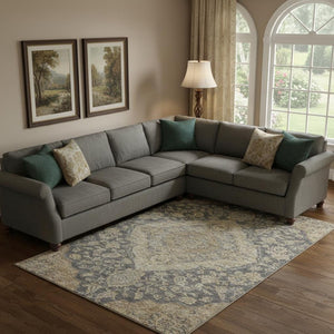 HomeRoots 9' X 12' Charcoal Copper Floral Medallion Area Rug - Washable, Stain-Resistant, UV-Protected Beauty 686884