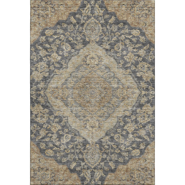HomeRoots 9' X 12' Charcoal Copper Floral Medallion Area Rug - Washable, Stain-Resistant, UV-Protected Beauty 686884
