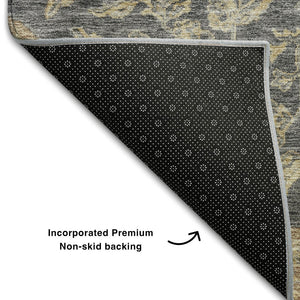 HomeRoots 9' X 12' Charcoal Copper Floral Medallion Area Rug - Washable, Stain-Resistant, UV-Protected Beauty 686884