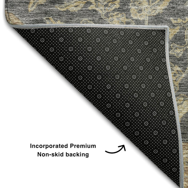HomeRoots 9' X 12' Charcoal Copper Floral Medallion Area Rug - Washable, Stain-Resistant, UV-Protected Beauty 686884