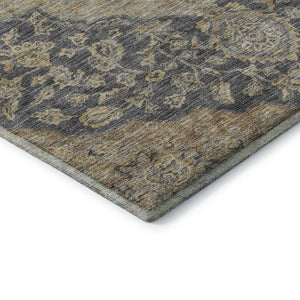 HomeRoots 9' X 12' Charcoal Copper Floral Medallion Area Rug - Washable, Stain-Resistant, UV-Protected Beauty 686884