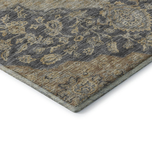 HomeRoots 9' X 12' Charcoal Copper Floral Medallion Area Rug - Washable, Stain-Resistant, UV-Protected Beauty 686884