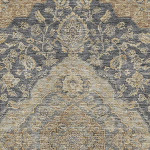 HomeRoots 9' X 12' Charcoal Copper Floral Medallion Area Rug - Washable, Stain-Resistant, UV-Protected Beauty 686884