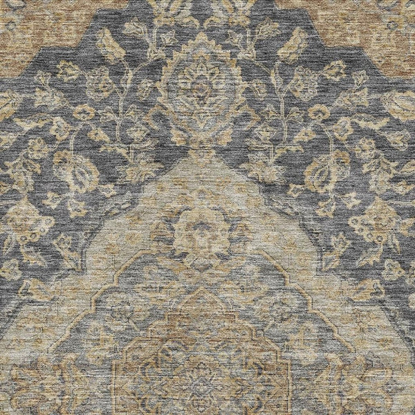 HomeRoots 9' X 12' Charcoal Copper Floral Medallion Area Rug - Washable, Stain-Resistant, UV-Protected Beauty 686884