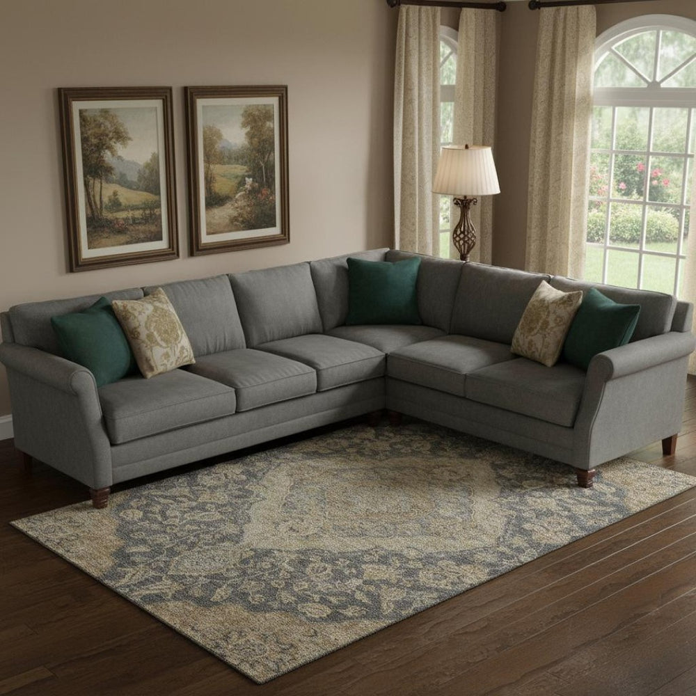 HomeRoots 10' Charcoal, Copper & Gray Floral Medallion Area Rug - Washable, UV Protected, Stain Resistant Design 686885