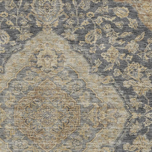 HomeRoots 10' Charcoal, Copper & Gray Floral Medallion Area Rug - Washable, UV Protected, Stain Resistant Design 686885