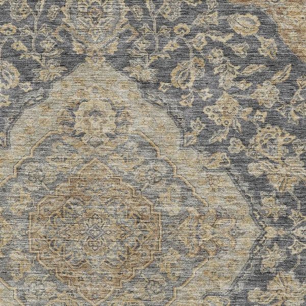 HomeRoots 10' Charcoal, Copper & Gray Floral Medallion Area Rug - Washable, UV Protected, Stain Resistant Design 686885