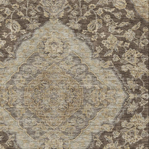 HomeRoots 5' X 8' Chocolate Beige & Gray Floral Medallion Area Rug - Washable, UV Protected, Stain Resistant 686887
