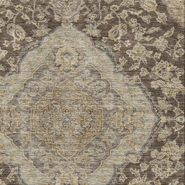 HomeRoots 5' X 8' Chocolate Beige & Gray Floral Medallion Area Rug - Washable, UV Protected, Stain Resistant 686887
