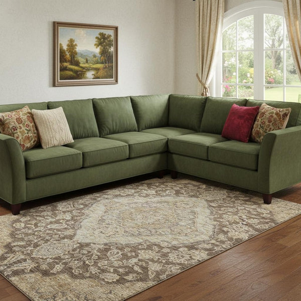 HomeRoots 8' X 10' Washable Floral Medallion Area Rug in Chocolate Beige & Gray - UV Protected, Pet-Friendly Decor 686889