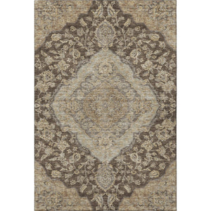 HomeRoots 8' X 10' Washable Floral Medallion Area Rug in Chocolate Beige & Gray - UV Protected, Pet-Friendly Decor 686889