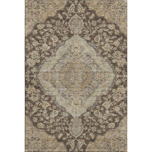 HomeRoots 9' X 12' Floral Medallion Area Rug in Chocolate Beige & Gray – Washable, UV Protected, Durable Décor 686890