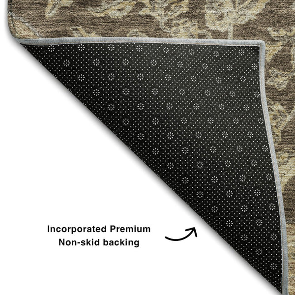 HomeRoots 9' X 12' Floral Medallion Area Rug in Chocolate Beige & Gray – Washable, UV Protected, Durable Décor 686890