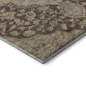 HomeRoots 9' X 12' Floral Medallion Area Rug in Chocolate Beige & Gray – Washable, UV Protected, Durable Décor 686890