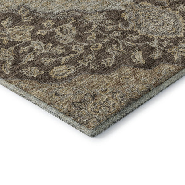HomeRoots 9' X 12' Floral Medallion Area Rug in Chocolate Beige & Gray – Washable, UV Protected, Durable Décor 686890