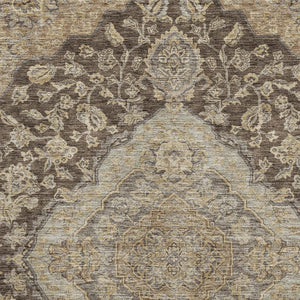 HomeRoots 9' X 12' Floral Medallion Area Rug in Chocolate Beige & Gray – Washable, UV Protected, Durable Décor 686890
