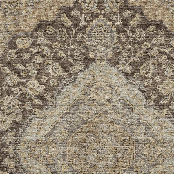 HomeRoots 9' X 12' Floral Medallion Area Rug in Chocolate Beige & Gray – Washable, UV Protected, Durable Décor 686890