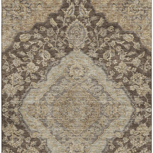 HomeRoots 9' X 12' Floral Medallion Area Rug in Chocolate Beige & Gray – Washable, UV Protected, Durable Décor 686890