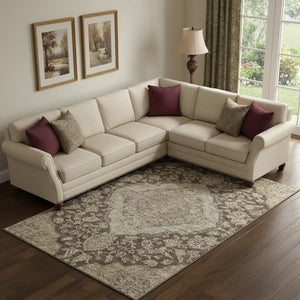 HomeRoots 10' X 14' Chocolate Beige Floral Medallion Area Rug - Washable, UV-Protected, Durable & Stylish 686891