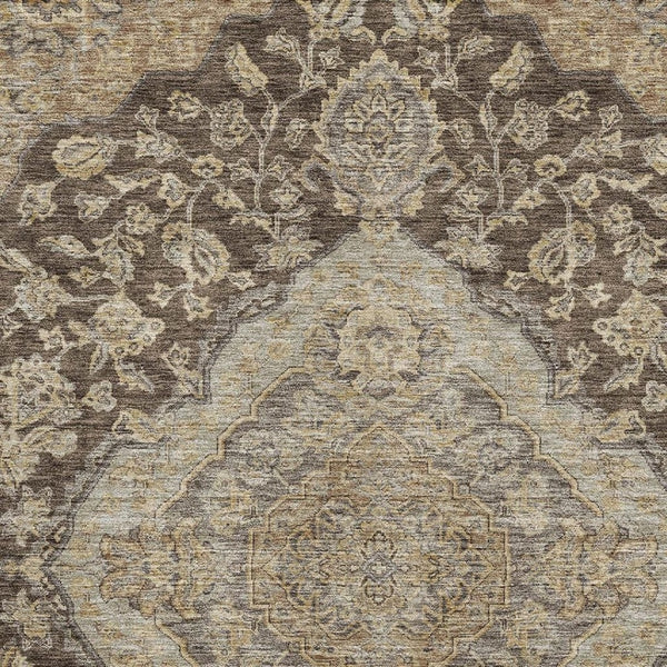 HomeRoots 10' X 14' Chocolate Beige Floral Medallion Area Rug - Washable, UV-Protected, Durable & Stylish 686891